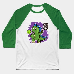 Dinosaur Playing Tennis Purple Background Baseball T-Shirt